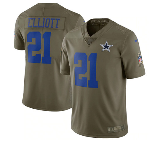 Men's Dallas Cowboys Customized Olive Salute To Service Limited Stitched Jersey